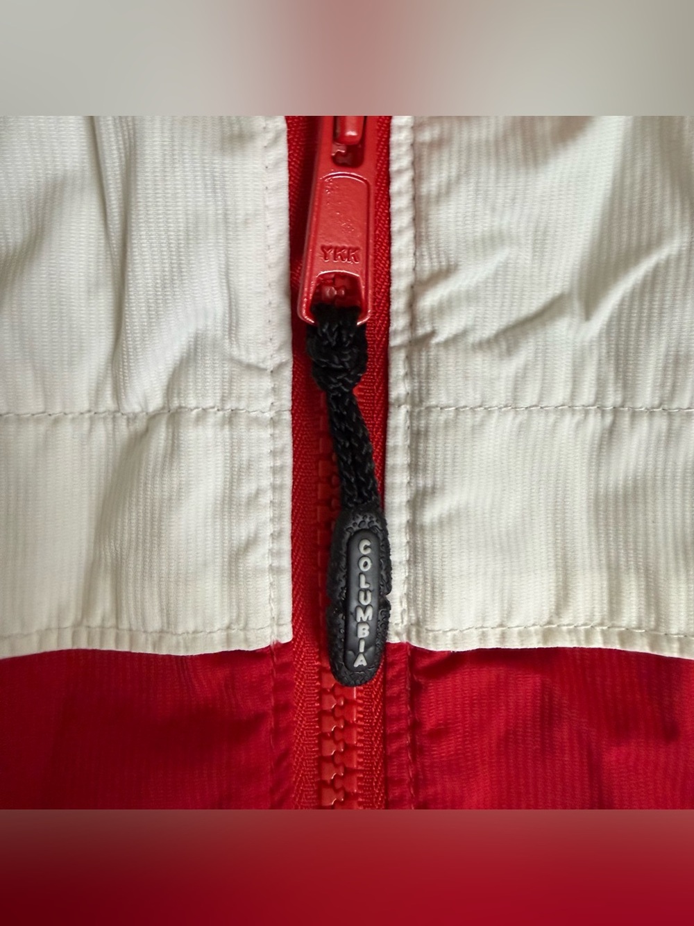 Columbia Vintage Packable Windbreaker Jacket Red White Cream Hooded Full Zip - Picture 6 of 13
